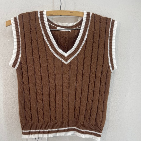 SHEIN Other - SHEIN Brown Cable Knit V Neck‎ Sweater Vest Kids Size 8Y